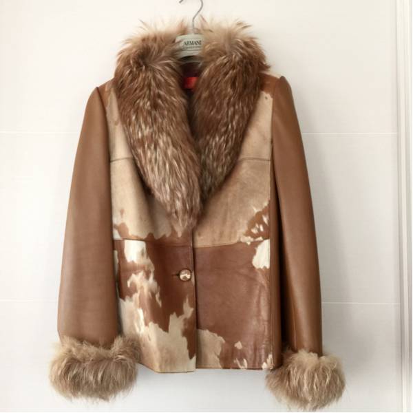 Leather フォックス ジャケット Real Fox Fur with Genuine Sheepskin
