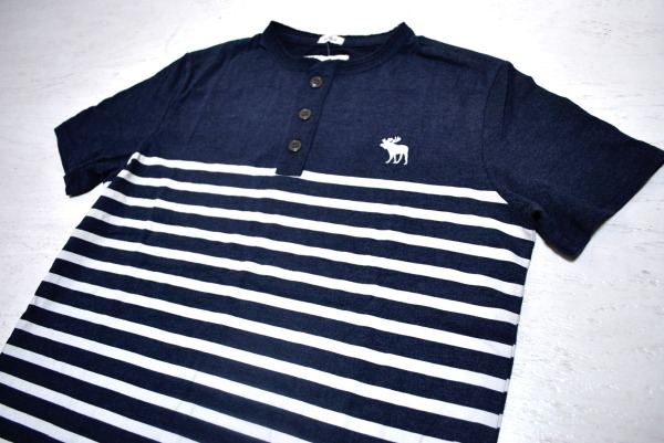 SALE★アバクロ ヘンリーネックTシャツ04 青紺ボーダー L ABERC