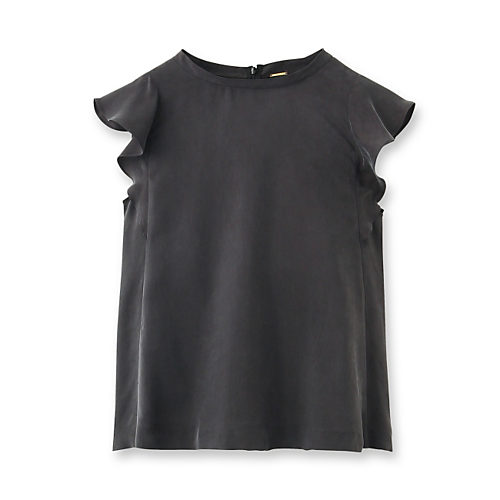 今期新作 アクアガール 袖フリル キュプルシャツ 黒 えみり 梨花