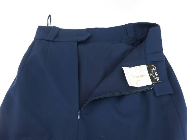 1円 シャネル ブティック タイト スカート size38 ネイビーBA961