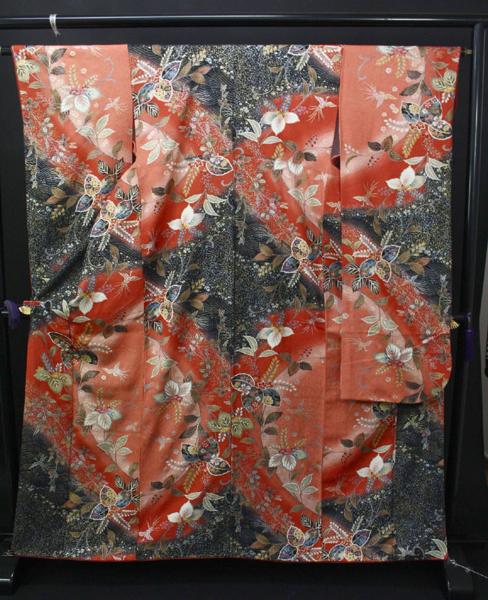 【一輝堂】23598=京友禅　膨れ降り創作小紋振袖　美品