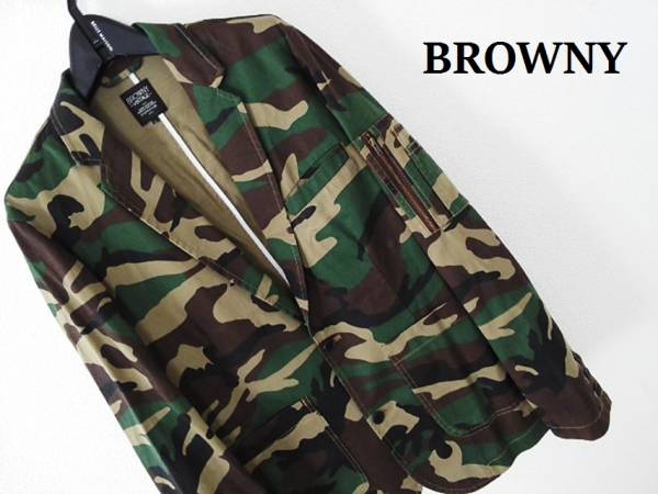 135☆BROWNY VINTAGE 迷彩テーラードジャケットL カモフラ柄