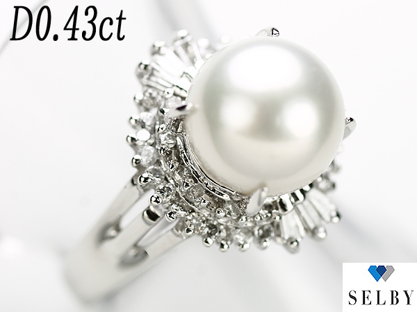 Pt アコヤ真珠 ダイヤ リング 9.0mm D0.43ct　SELBY