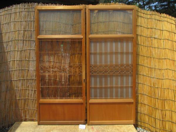 ガラス戸2点/検）結霜ガラス氷装建具昭和模様間仕切り6520流F