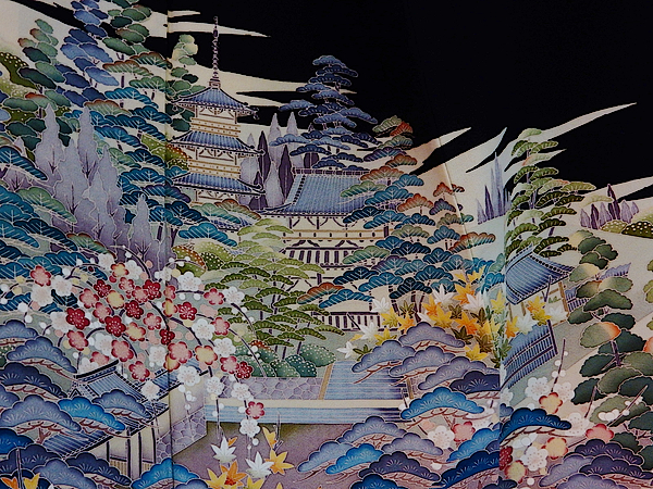 錦ヱ門】本加賀友禅 作家物・落款有 黒留 身丈160cm 五つ紋