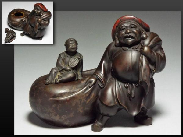 【静岡】791V 黄銅製 布袋像 香炉 置物 幅21cm
