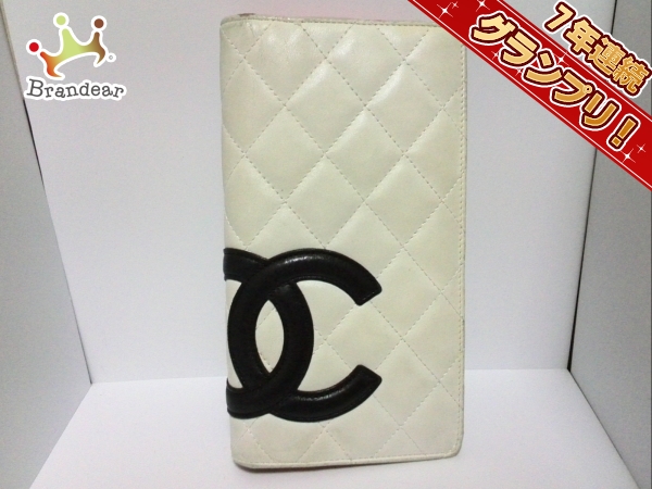 シャネル 長財布 カンボンライン 白×黒 レザー CHANEL ,ジャンル 