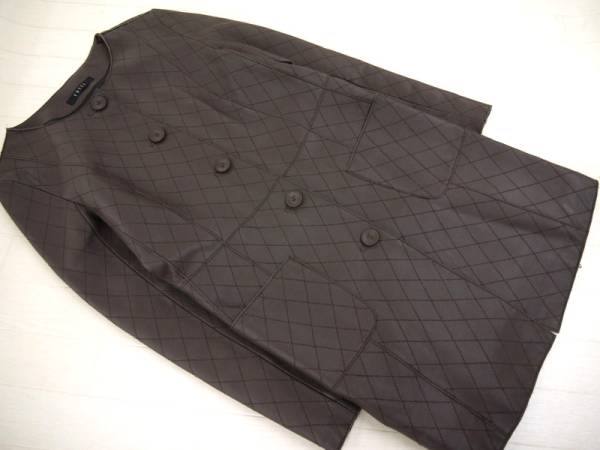 fossi フォッシィ 羊革レザー 茶色 ノーカラー ロングコート 40 
