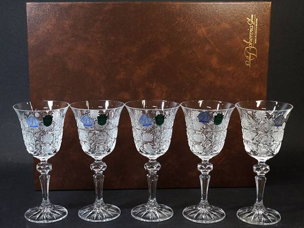 チェコ製手彫りペアワイングラス ラスカボヘミアグラス 1f77160