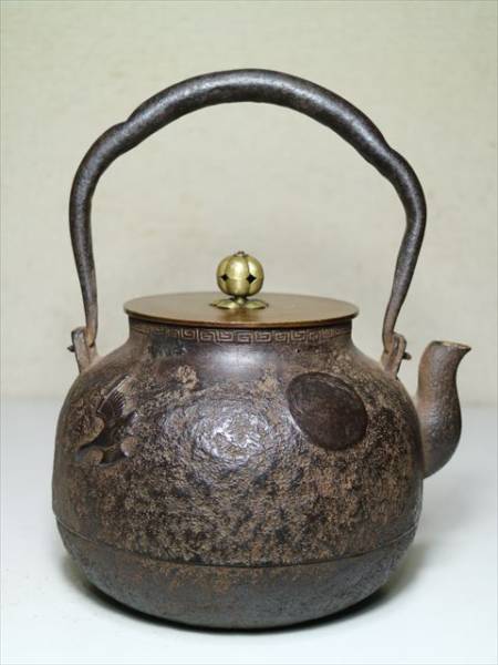 ④◇龍文堂造 月に雁図鉄瓶◇煎茶道具 鉄製 金属工芸 【公式通販】
