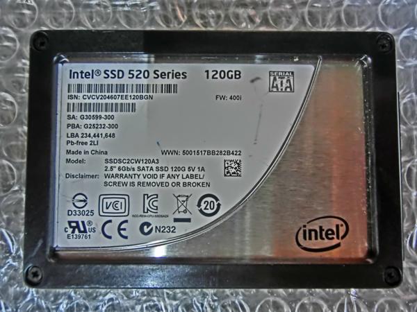 1円～ 即決可 2.5inchSSD intel 520 Series SSDSC2CW120A3 正常