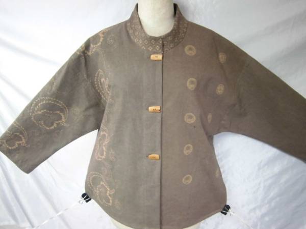 工房Ｄ　手作り　柿渋染　型染３種類　家紋のゆったりジャケット