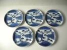 ◆伯◆古伊万里 染付 松図 皿 5客 江戸期 80a16
