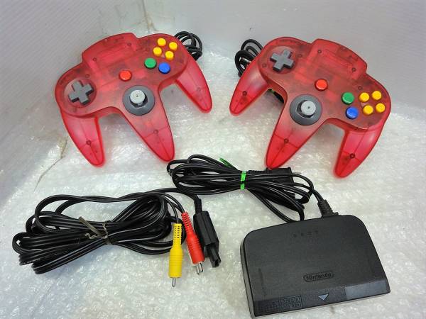 C30K/任天堂 64 本体一式/コントローラー２点※クリアレッド