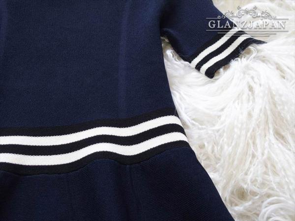 JP09*秋服*9号*紺*ストライプポイント*細見え*ニットワンピース