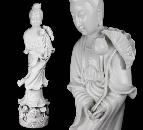 【昊】仏教美術 白磁観音像 立像 高61cm 置物/仏像 古美術