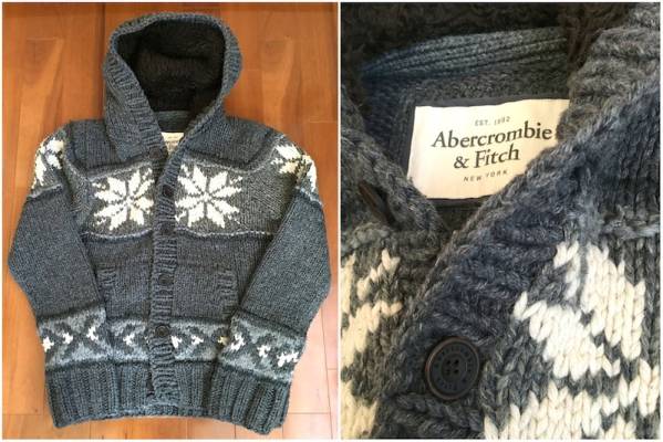 アバクロ 厚手ニット ボア付きフード グレー/L　値段交渉