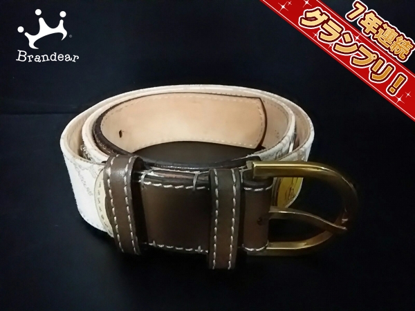 ロエベ ベルト アイボリー×ブラウン×ゴールド ラインストーン