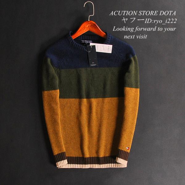 2016新作※TOMMY HILFIGER※☆MAN配色ウールニットセーターL