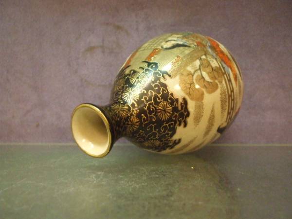 丸十 ◯十 薩摩焼 薩摩藩 マーク 色絵金襴手花詰 花瓶 薩摩焼 丸
