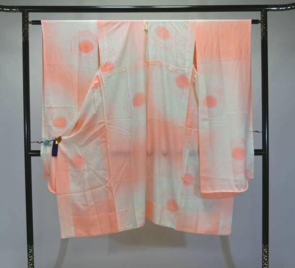 Ｓお仕立上り正絹振袖用長襦袢オレンジピンク地菊の地紋入り