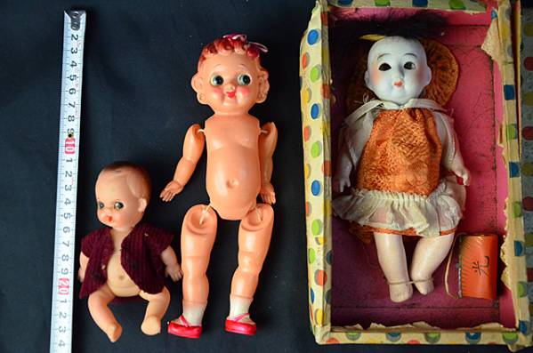 1円セルロイド製 ゴム人形 陶器人形 3点まとめ アンティーク