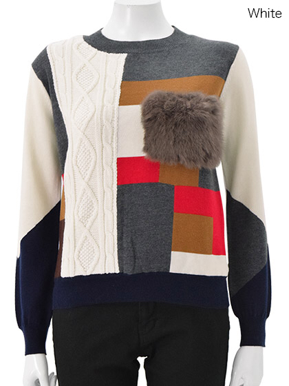 新品★Chesty ブロッキングニット ホワイト★ワンピースファー