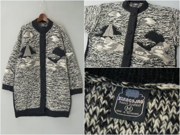 C5255/Sirogojno*ハンドニット*総ウール*カーディガン/コート/黒