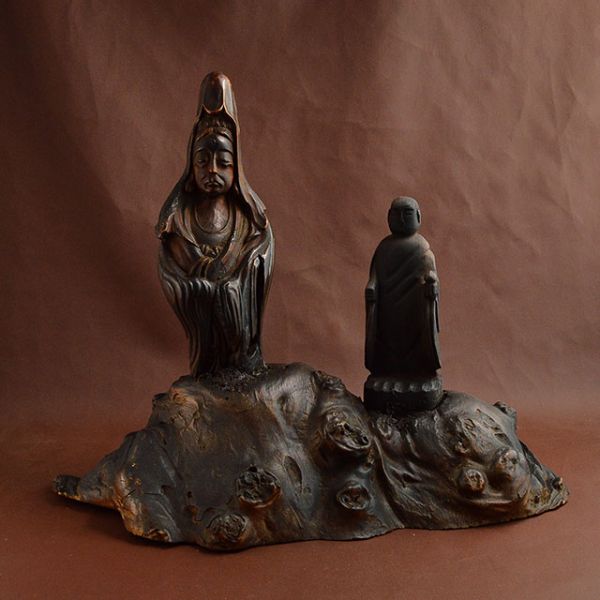 棟方 志功 刻之 [ 木彫 観音仏像 地蔵尊 ] 東洋 彫刻 高さ28cm