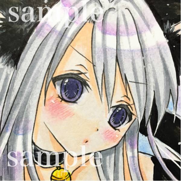 オリジナル手描きイラスト＊猫耳×女の子×小悪魔＊ミニ色紙(手描き