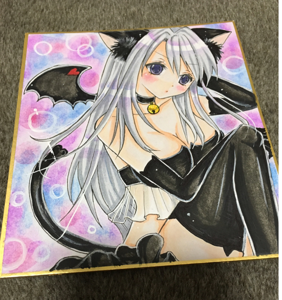 オリジナル手描きイラスト＊猫耳×女の子×小悪魔＊ミニ色紙(手描き