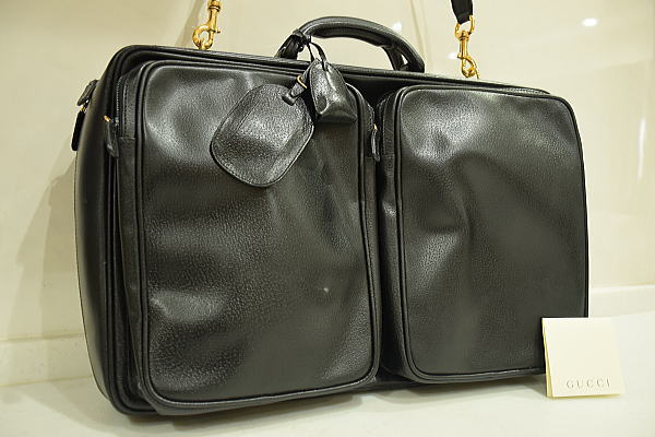 本物/グッチ/レザー/2WAYスーツケース/トラベルバッグ/1円/黒 GUCCI
