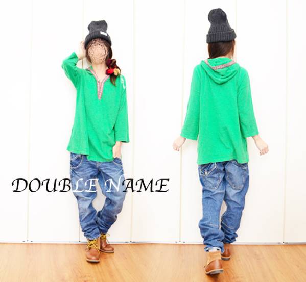 DOUBLE NAME☆色落ちウエストリブ３Dデニム☆★