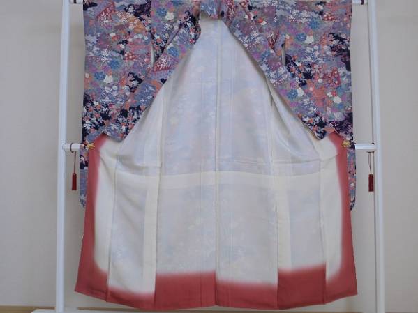 5昭和レトロ◆十三参・扇面に桜菊花椿きりばめ・可愛い振袖着物