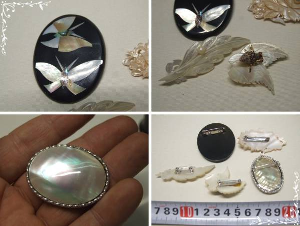 ◇貝細工 薔薇彫 真珠付き 他 ブローチ 5点◇ハM5297 アクセサリー