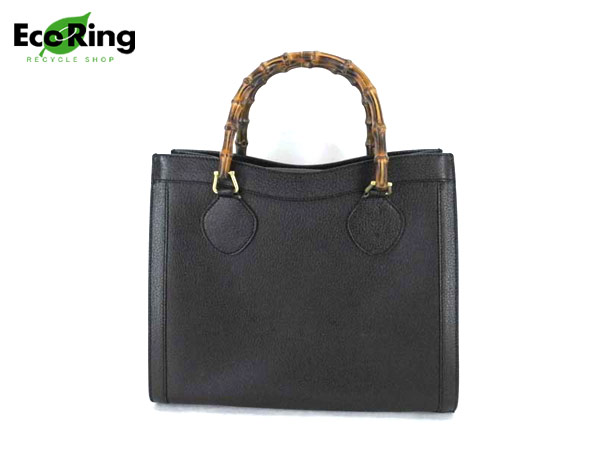 1円 グッチ バンブー レザー トートバッグ ブラック AQ048