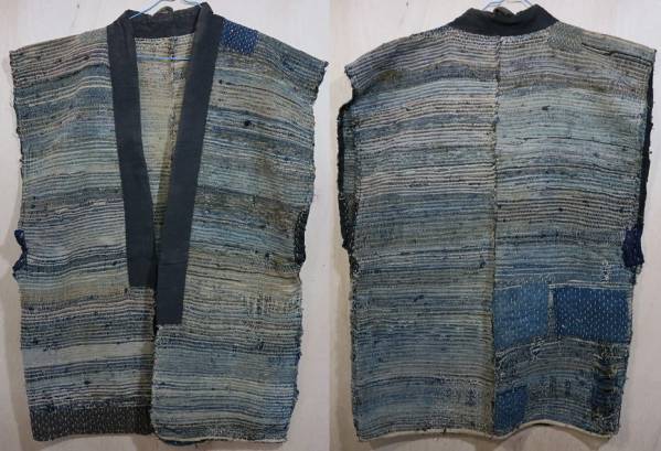 （G）昔の 藍染 木綿 半纏 野良着 襤褸 古布ぼろ 刺し子 裂織