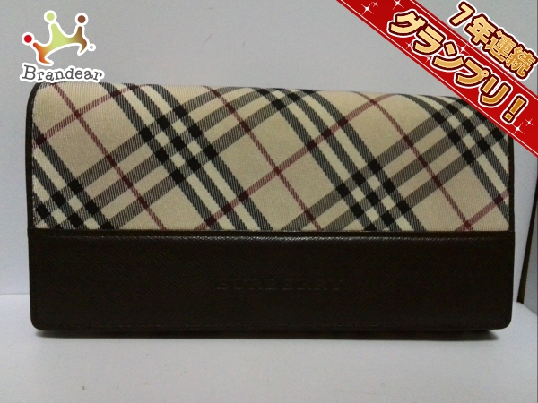 バーバリー 長財布 ベージュ×ダークブラウン×マルチ Burberry