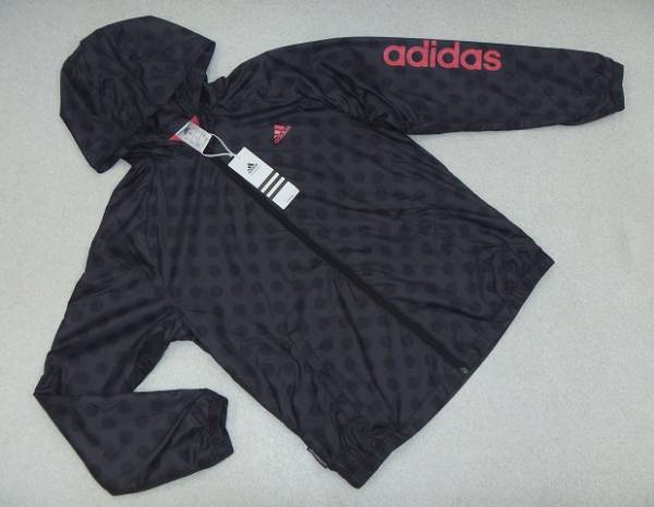 新品 アディダス フード付ドット ウインドブレーカー 黒 L