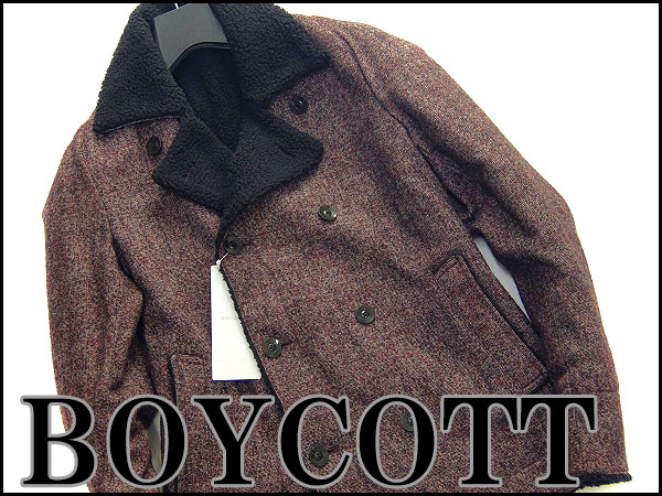 新品2.7万!ボイコット ループツイード裏パイルPコートL赤J27789