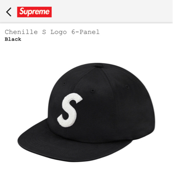 １６aw supreme Chenille S Logo 6-Panel キャップＳロゴ黒