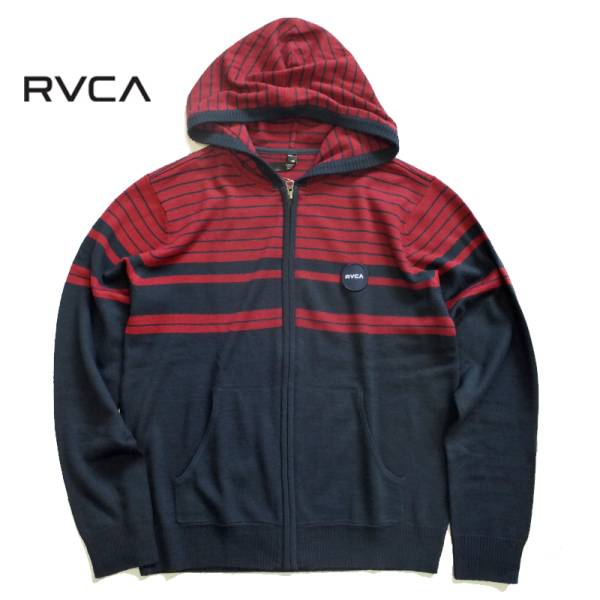 処分ルーカRVCAフードボーダーニットパーカーRED新品SサイズQ&U