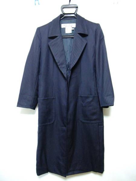 180FO/フランス製☆極美品YSLストライプロングコート40紺