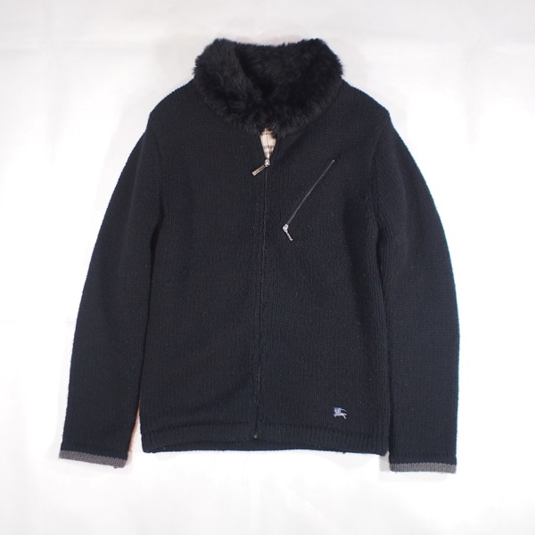 BURBERRY BLACK LABEL ニットブルゾン グレー ラビットファー 商品の