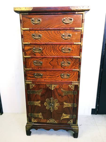 ◆李朝家具 チェスト コウモリ 蝙蝠 箪笥 錠前 H110㎝ 古民具 棚
