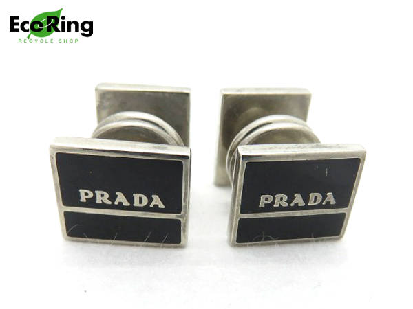 1円 プラダ ロゴ カフス ブラック×シルバーカラー BY539