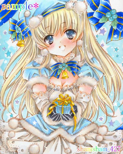手描きイラスト　オリジナル　クリスマス オリジナル手描きイラスト☆ハッピークリスマス♪☆色紙(手描き