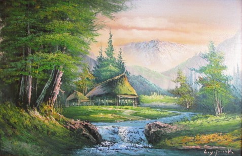 風景画 油彩画 : | 森と川の絵画 額縁付き - メルカリ 東山魁夷『