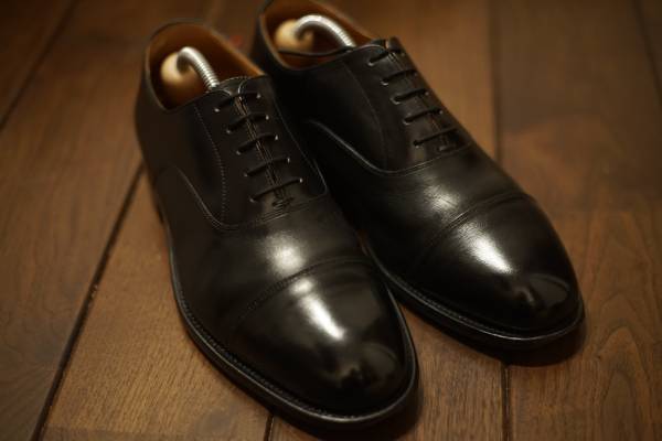 美品！スコッチグレイン/ストレート/黒/レザーソール/24.5