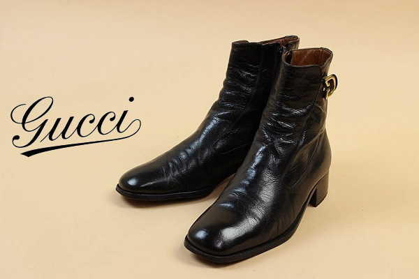 GUCCI レザーブーツ　 グッチ GUCCI レザー ゴールド金具 チャッカーブーツ ショートブーツ